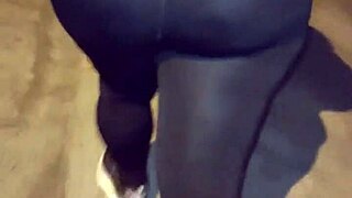 madura culona shows off big ass in see-through leggings outdoors for public flashing.