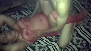 Amateur Latina Milf Couple Enjoys Erotic Missionary Sex In Red Lingerie And Black Thong. Panties Pulled Aside For Passionate Intimacy.