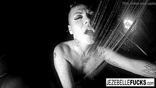 jezebelle bond strips nude for intense shower masturbation