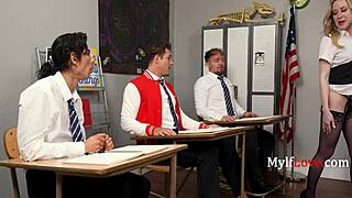 Blonde Mature Teacher Gives Failing Students Hands-On Sex Ed in Classroom