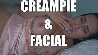 Step Son Dreams of Threesome with Step Mom and Fucks Her in Shared Bed Ending with Creampie Inside.