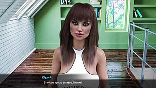 College coed with big natural tits gives handjob and titty fuck to friend's big cock in kitchen.