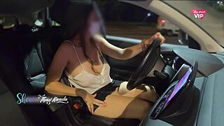 She went without panties or bra to flash her natural tits for gas station attendants