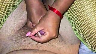 Hey, that Latina milf's on her period but still massaging my dick till cum shoots on her ass