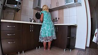 Peeping under mature housewife's skirt leads to surprising anal sex in her big ass.