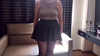 Amateur Latina bbw with big ass and curvy body gives blowjob in bedroom lingerie then swallows cum in mouth for liquid lunch