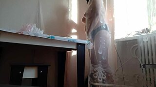 I just caught my stepmom hiding behind the curtain and masturbating to a wild orgasm with her big tits