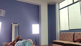 Amateur Latina girlfriend with pigtails and big natural tits in behind-the-scenes parody slap and ass shaking on bed