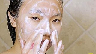 hey, check out this sexy asian teen 18+ getting all wet in the shower on the sofa?