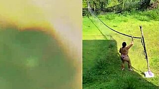 Horny milf Enm Diamond gives deepthroat blowjob outdoors then rides big black cock