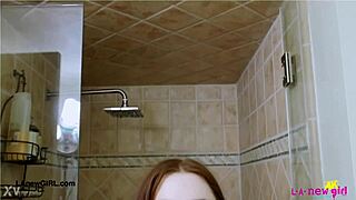 this cute teen 18+ slut is taking a shower after her photoshoot on the sofa