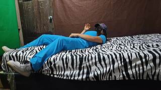 Sexy madrastra vents hot vagina scent in bed waiting for nurse work shift in homemade sex tape.