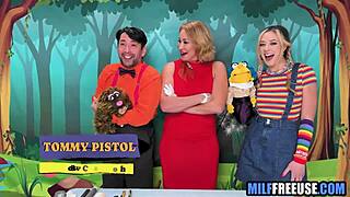 Blonde milf and teen get free used in wild threesome on sesame street movie set