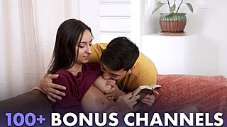 the stepfamily relieves financial stress by freeuse fucking with blowjob and cumshot on small tits