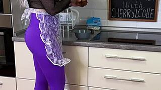 Cherrylcolle serves breakfast in big ass see-through leggings and heels.