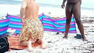 caribbean nude beach draws cuckold voyeur on vacation with wife flashing big black cock lover