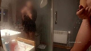 Stepmom walked into my bathroom and caught me jerking - she loves watching our pervert family fun