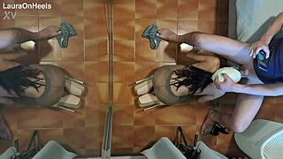 Milf In Pantyhose And Heels Kneels For Blowjob And Cum Swallow Preview