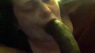 brunette milf licks balls and deepthroats big black cock. her natural tits bounce during intense midget encounter.