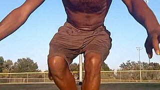 Taste The Air With Athletic Black Brunette In Dorm Workout