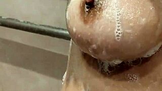 naked stepsister gets caught in the shower with big tits exposed!