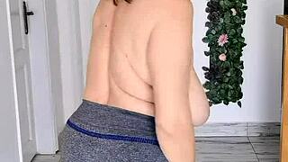 Why do giant mature boobs swing without bra to music in hot striptease?