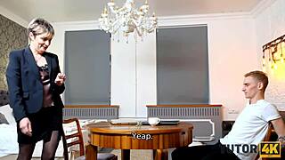 tutor4k shows tricky boy drilling russian mature tutor in black stockings during missionary sex session