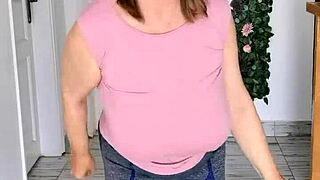 Why do giant mature boobs swing without bra to music in hot striptease?