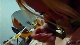 my stepson's cock gets relieved from all that cum in this pov moment with my big natural tits helping out