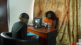African Interviewer Demands Cute Ebony Bent Over Doggystyle Fuck and Creampie Before Offering Mature Job Position