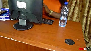 African Interviewer Demands Cute Ebony Bent Over Doggystyle Fuck and Creampie Before Offering Mature Job Position