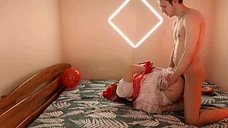 Amateur Deepthroat And Hard Anal Sex With Girl In Red Costume