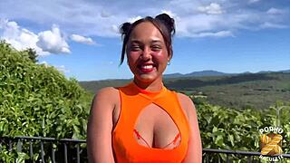 Elektra, the charming French brunette slut with natural tits, gets satisfied by two cocks in mmf threesome.