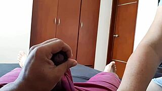 I catch my stepson masturbating, and wow, what a delicious cock he has.