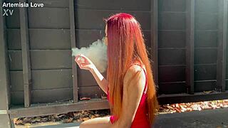 Hey, look at my big tits while I smoke outdoors, feeling so sexy as Italian MILF Artemisia Love
