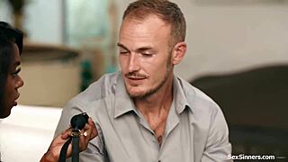 Black guy dominates petite latina milf with big cock spanking and rough bedroom sex in interracial threesome