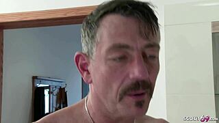German milf cheats on husband by riding neighbor for cumshot!