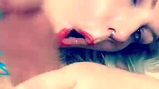 Close up deepthroat blowjob with sloppy sucking and spitting on big monster cock.