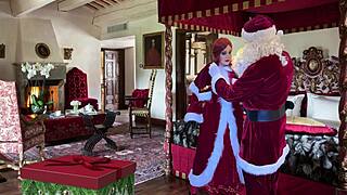 Granny carmen claus bends over in costume for doggystyle fuck from bbw milf. She takes elvish creampie in mature homemade pov.