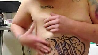 blonde fucks giant dildo til pussy squirts in solo masturbation with huge toy