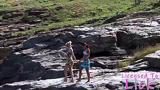 Tarra White Enjoys Licking and Eating Out Curvy Brunette Babe's Pussy at the Beach in Outdoor Lesbian Action