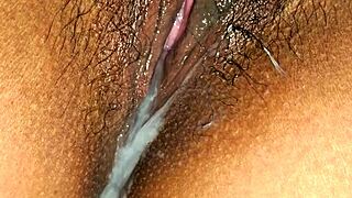 hey, wanna see this latina milf's wet pussy up close with a creamy finish after tight missionary sex?