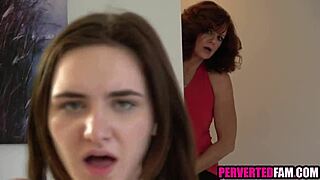 stepbrother and stepsister don't realize stepmom watches them fuck with shaved pussy exposed