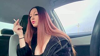 Why Not Enjoy Big Tits Long Hair Artemisia Love in Her Sexy Italian Smoking Session Inside the Car?