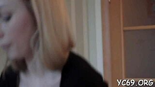 petite gal in nylons gives blowjob and gets hardcore fucking until orgasm.