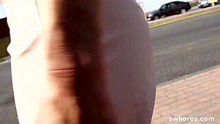 Mature euro prostitute picked up from street bends over for doggystyle fucking in car