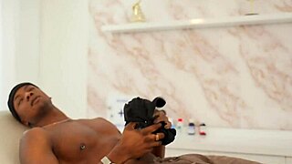 Helping patient ease testicular pain by sucking and riding big black cock