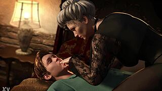 Big ass milf dominates young man with fingering and masturbation in freaky sucking tits game