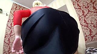 A pregnant milf in sexy outfit seduces mature lesbian by shaking natural tits and big nipples.