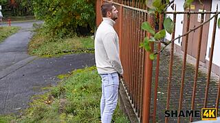 Shame4k street whore Texas Patti fucks young stud behind fence